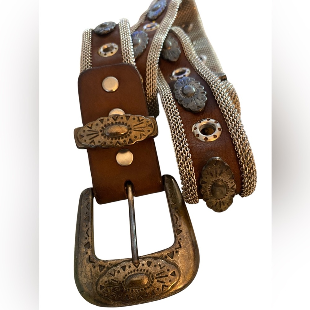 80s Vintage Sand Castle Leather & Mesh Belt (s/med)